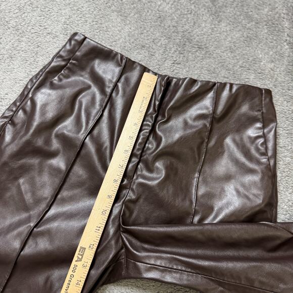 H&M Vegan Leather Pants Womens 10 Stretch Waist Chocolate Brown Straight Leg - Picture 8 of 9